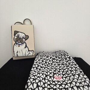 Beige Bulldog Crossbody Phone Bag with Black & White Heart Pouch